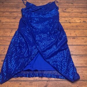 Double Crazy Royal Blue Sequin Wrap Dress Plus Size 3XL Adjustable Straps Tulip
